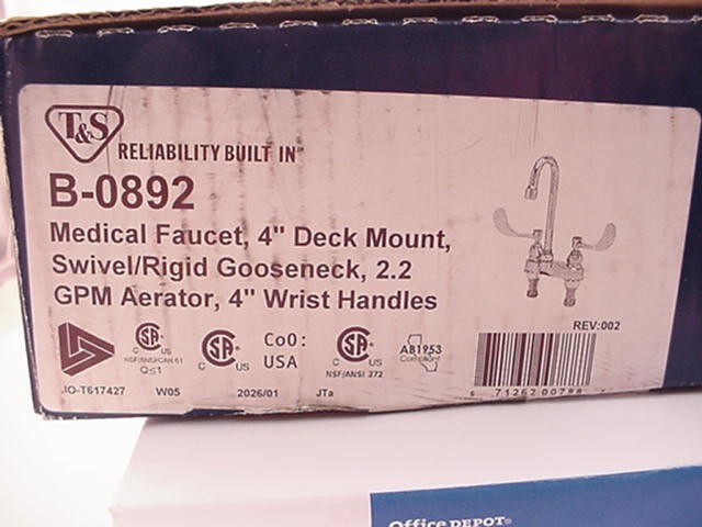 T & S B-0892 Medical Faucet 4-Inch Deck Gooseneck Swivel