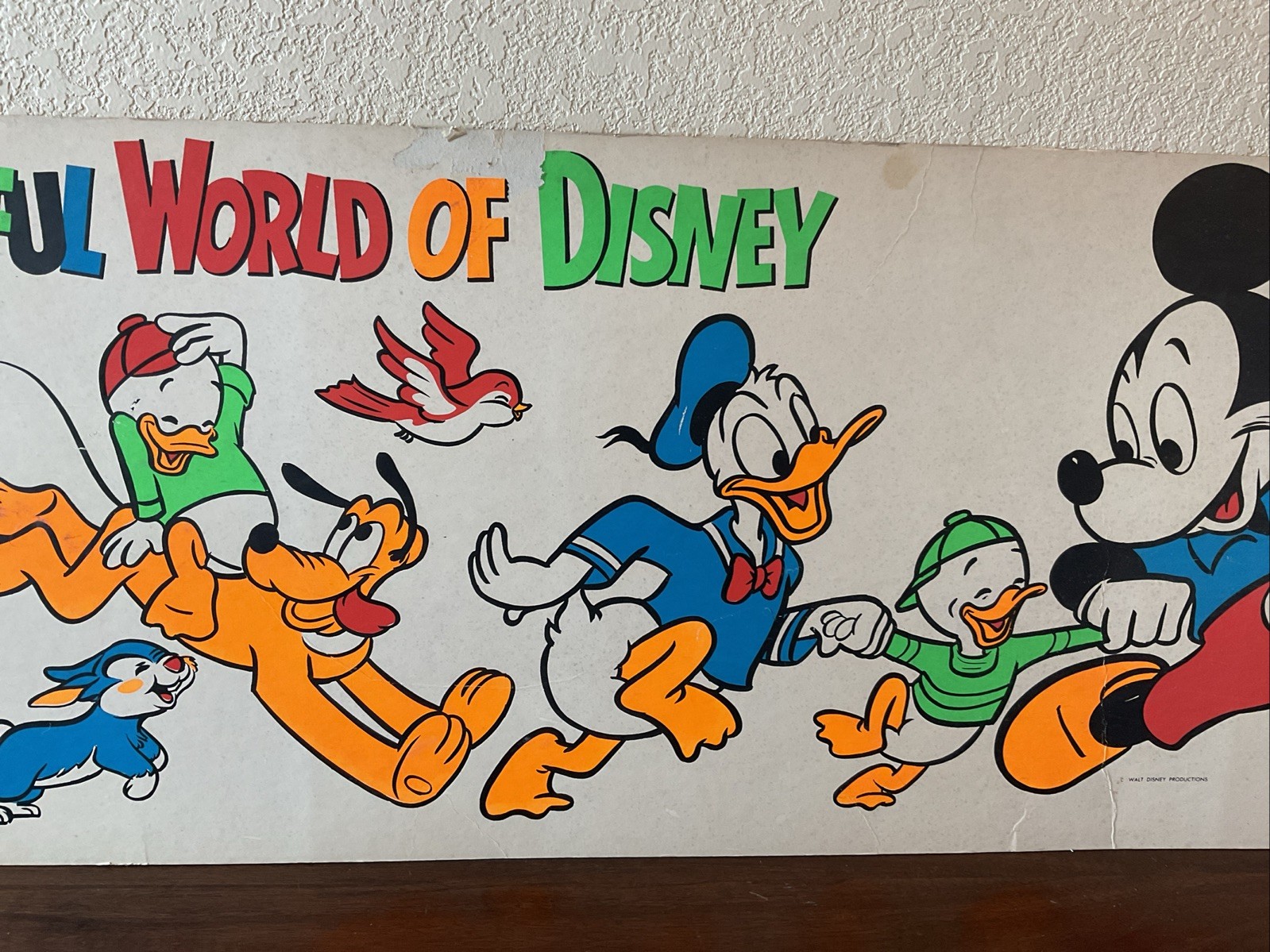 Rare! Vintage 47” Walt Disney Store Display Sign Mickey Mouse Wonderful World