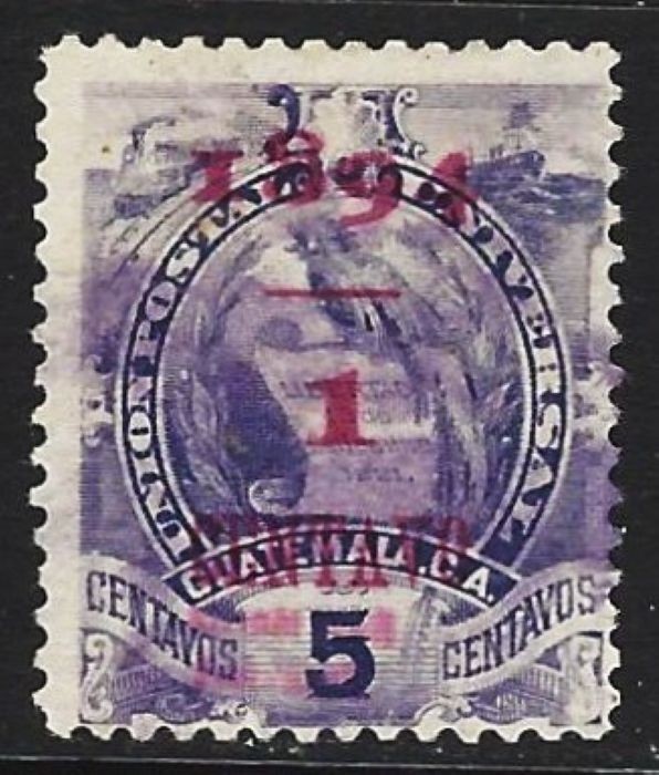 GUATEMALA 1895 SCOTT 57b SURCHARGE ERROR '1894'  USED