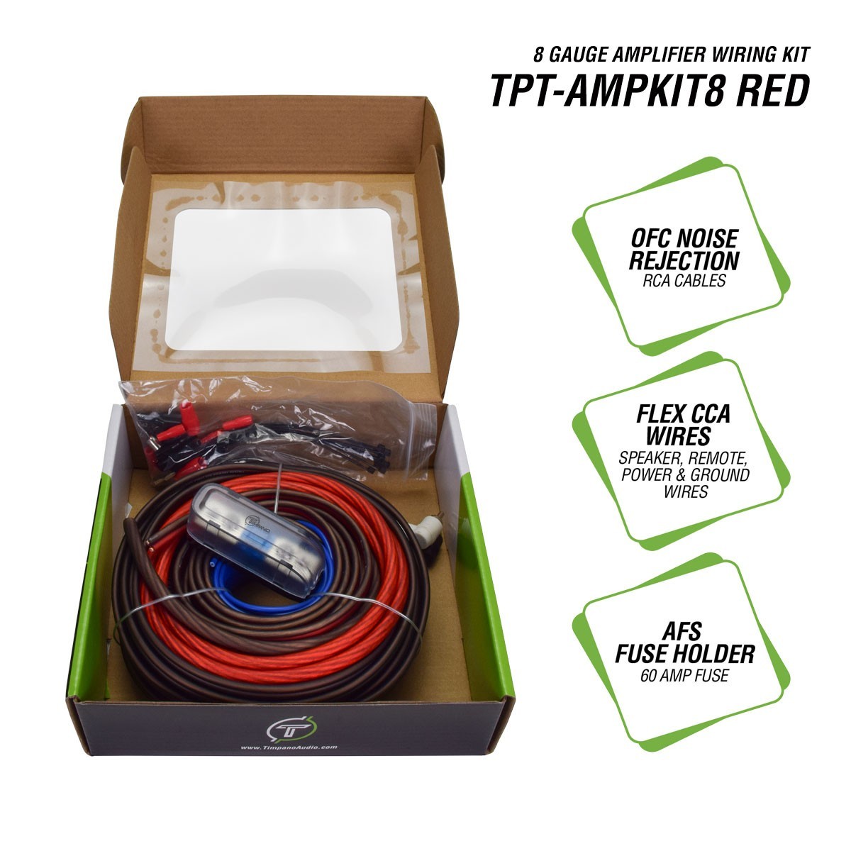 Red 8 Gauge CCA Installation Kit Car Audio Amplifier up 1000w Timpano Amp Cable