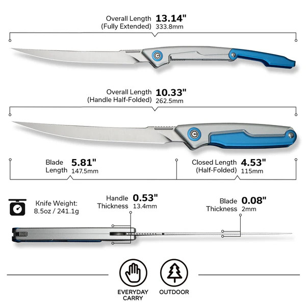 Civivi Knives Shawka Folding Fillet C22029B-2 Blue Aluminum 14C28N Steel Knife
