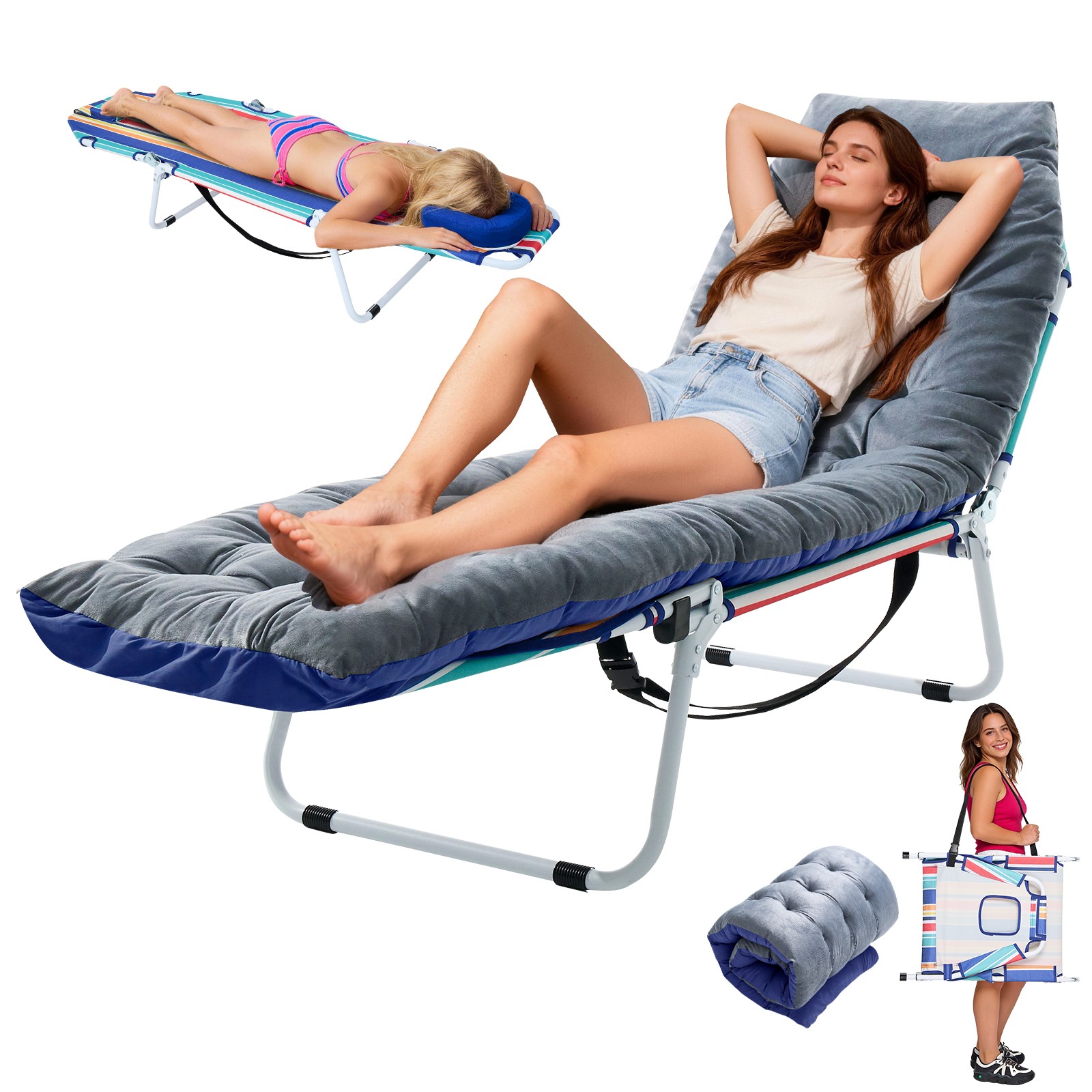 NAIZEA 2-in-1 Tanning Chair with Face Hole Lounge Chair Caming Bed with Mattress