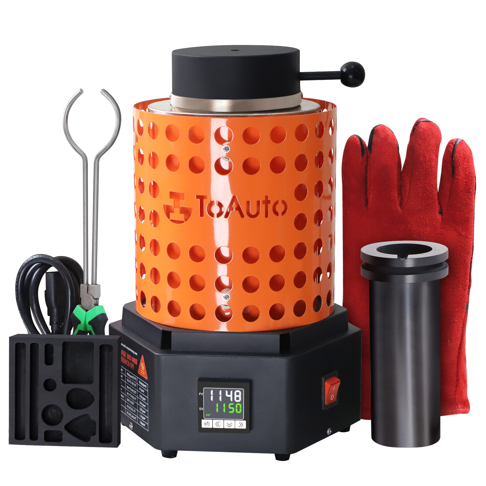 TOAUTO 3KG Electric Melting Furnace Gold Metal Smelter 2102℉ Crucible Ingot Mold