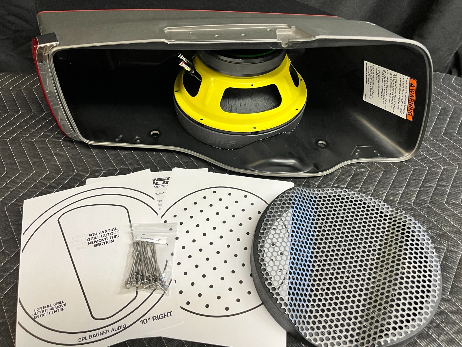 10" Harley Saddlebag MID-MOUNT Speaker Ring Adapters w/GRILLS 2014-2023