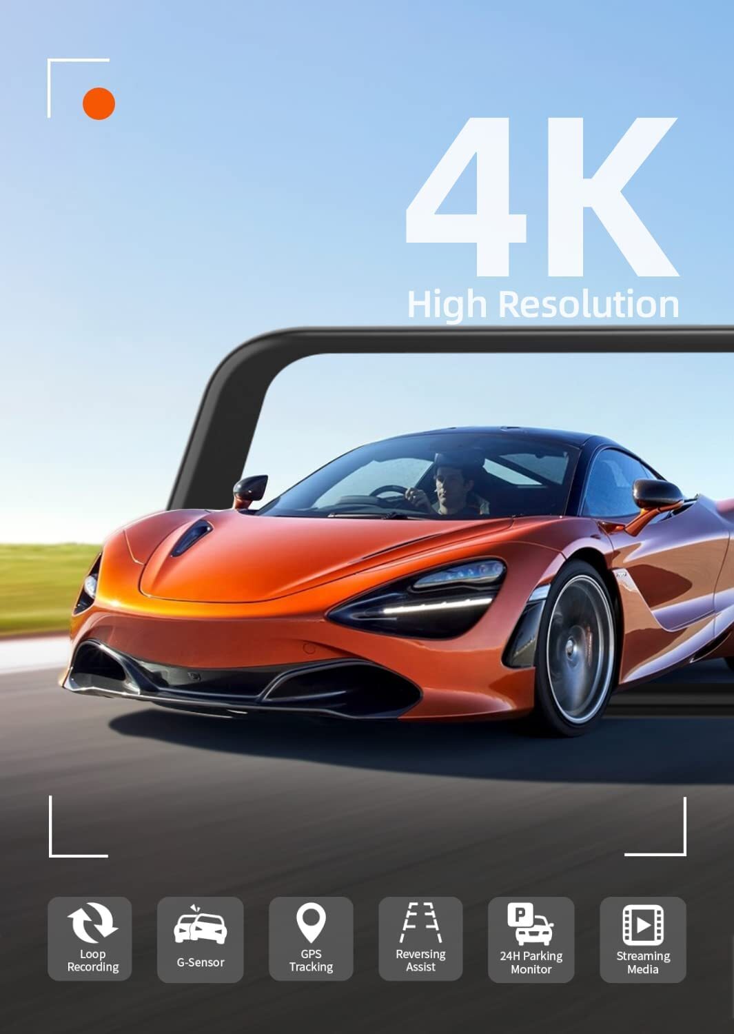 WOLFBOX 4K Mirror Dash Cam12'' Dual Dash Cameras Parking Monitoring 32GB SD