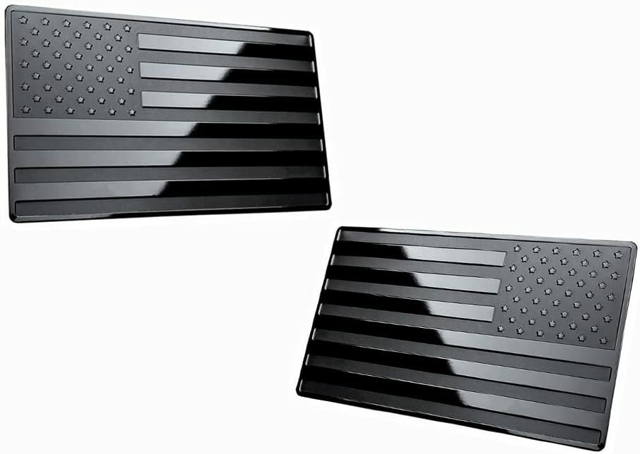 3"x 2" USA Black Metal Flag Emblem for Cars (Black, 2pcs Forward and Reverse)