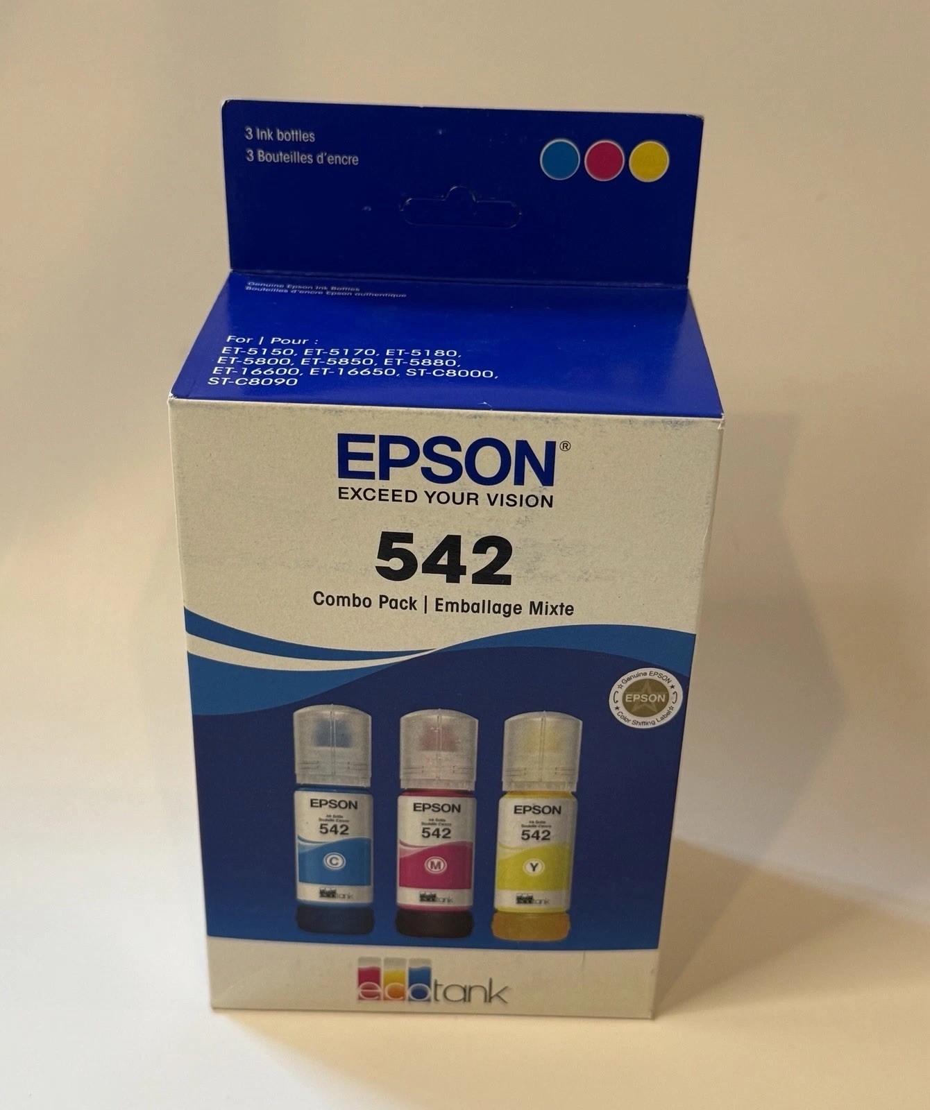 Genuine Epson 542 Ink Bottle 3 Pack for ET-5150 ET-5850 ET-16500 ST-C8000 NEW US