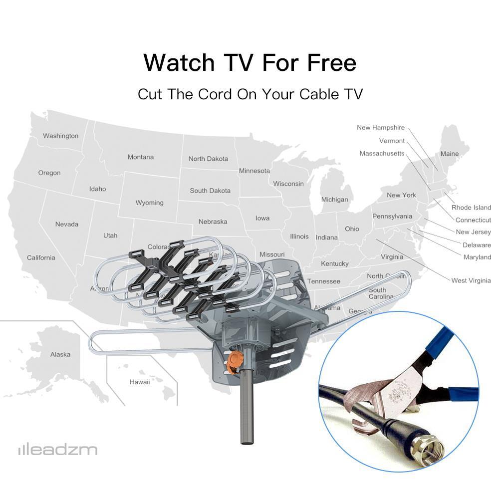 990 Mile Outdoor TV Antenna Motorized Amplified V/UHF HDTV 1080P 360° Video Home