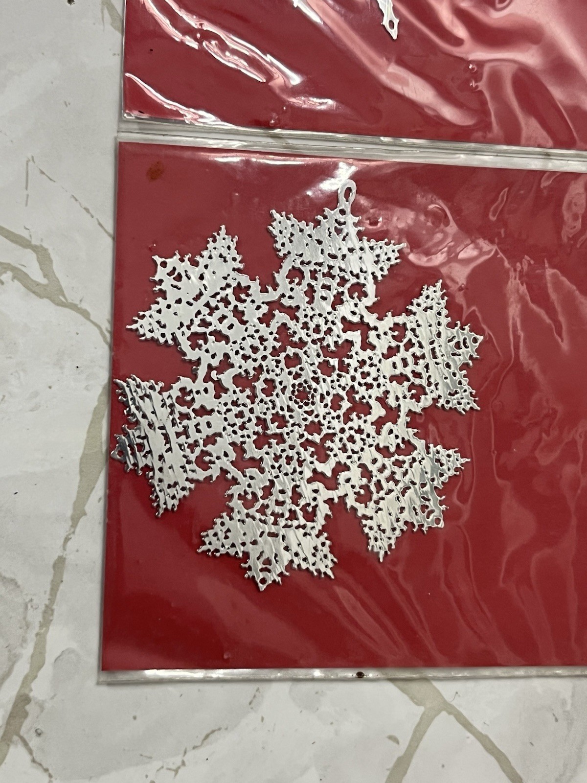 6 Vintage SNOWFLAKE Silver Plated Brass Christmas Ornaments SUFFOLK ETCHINGS NEW