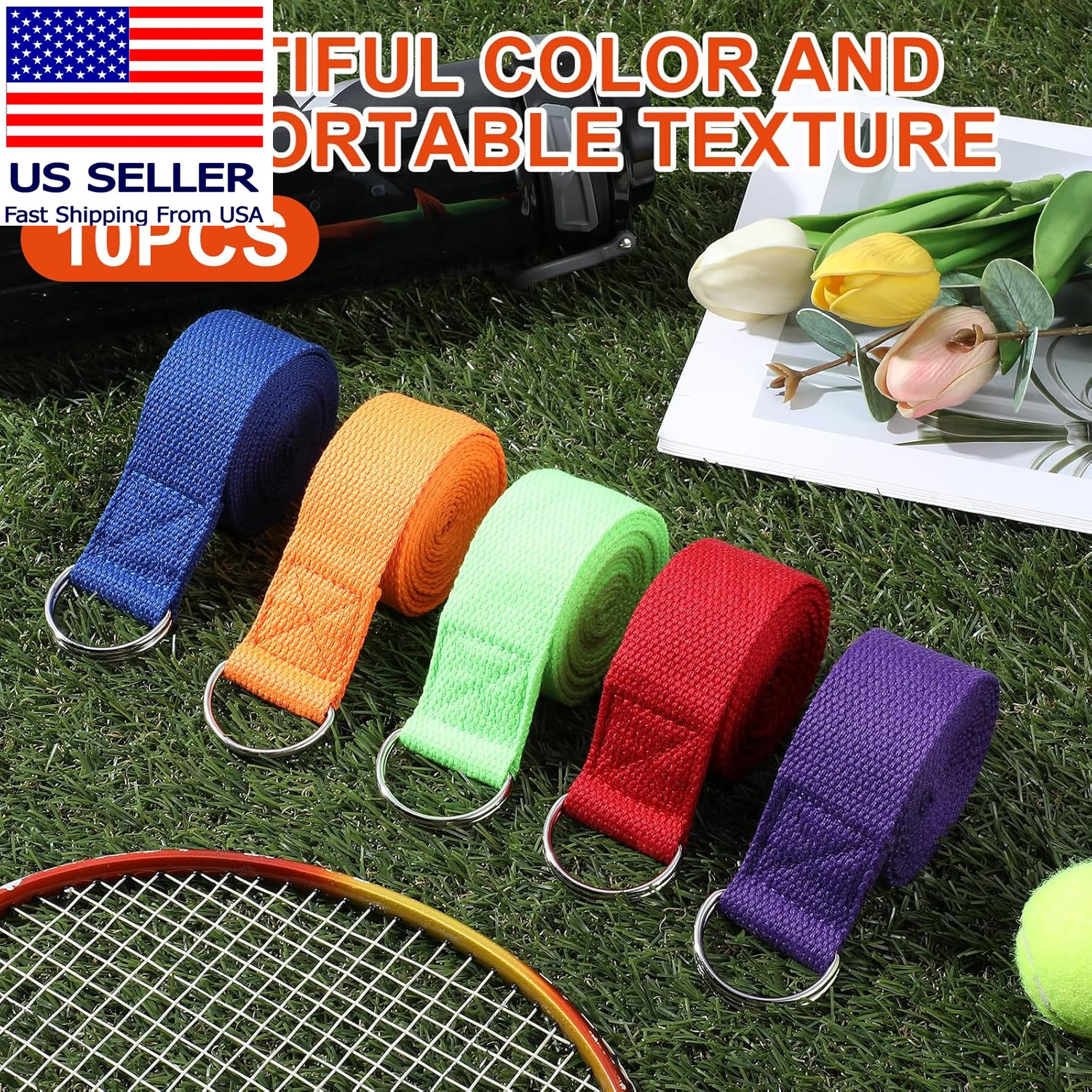 10 Pcs Yoga Strap for Stretching Bulk 6Ft Exercise Stretch Band with Metal D Rin