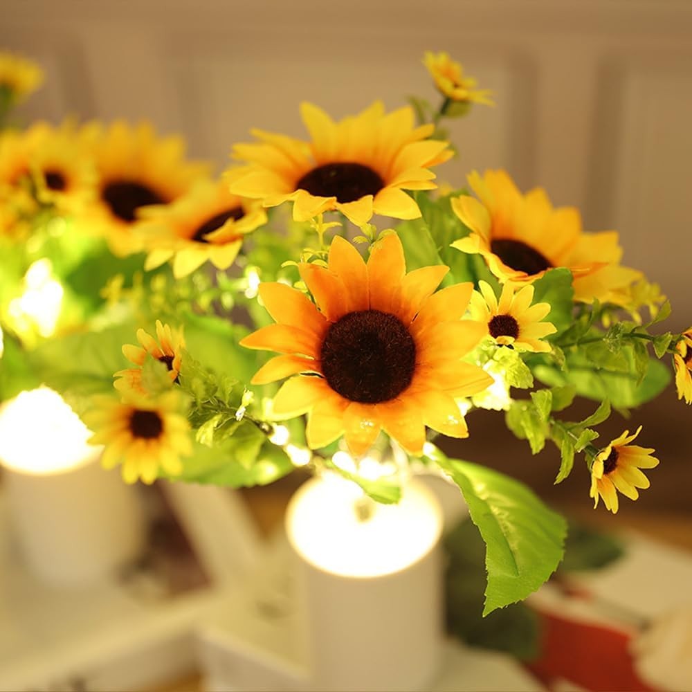 Sunflower Lamp Artificial LED Night Light Flower Table Lamp Battery Operated US