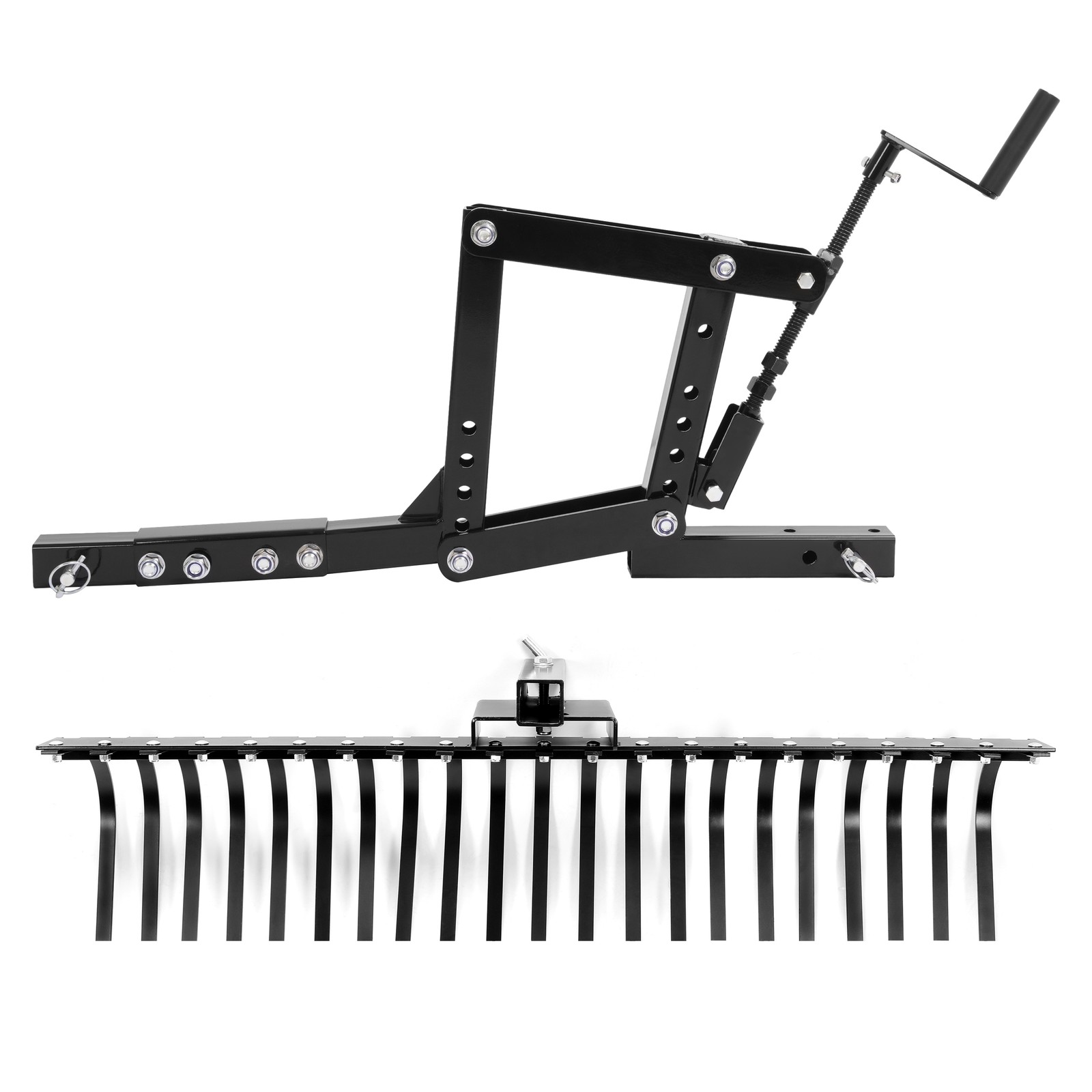 Adjustable 3 Point Landscape Rake + 1 Point Hitch Lift for Tractor Soil Lawn ATV