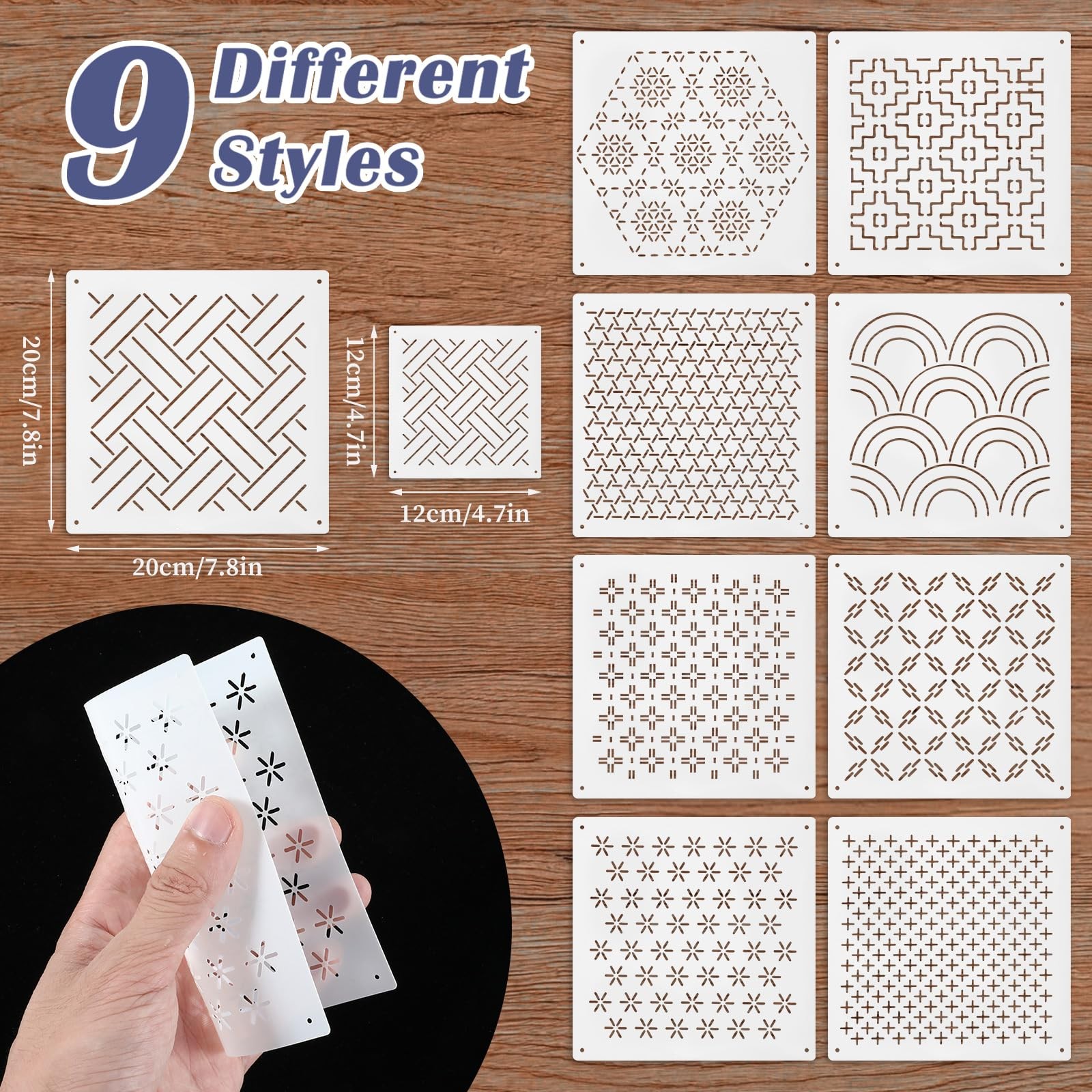 18 Pcs Plastic Sashiko Stencil, 4.7 x 4.7 Inch Geometric Embroidery Sashiko P