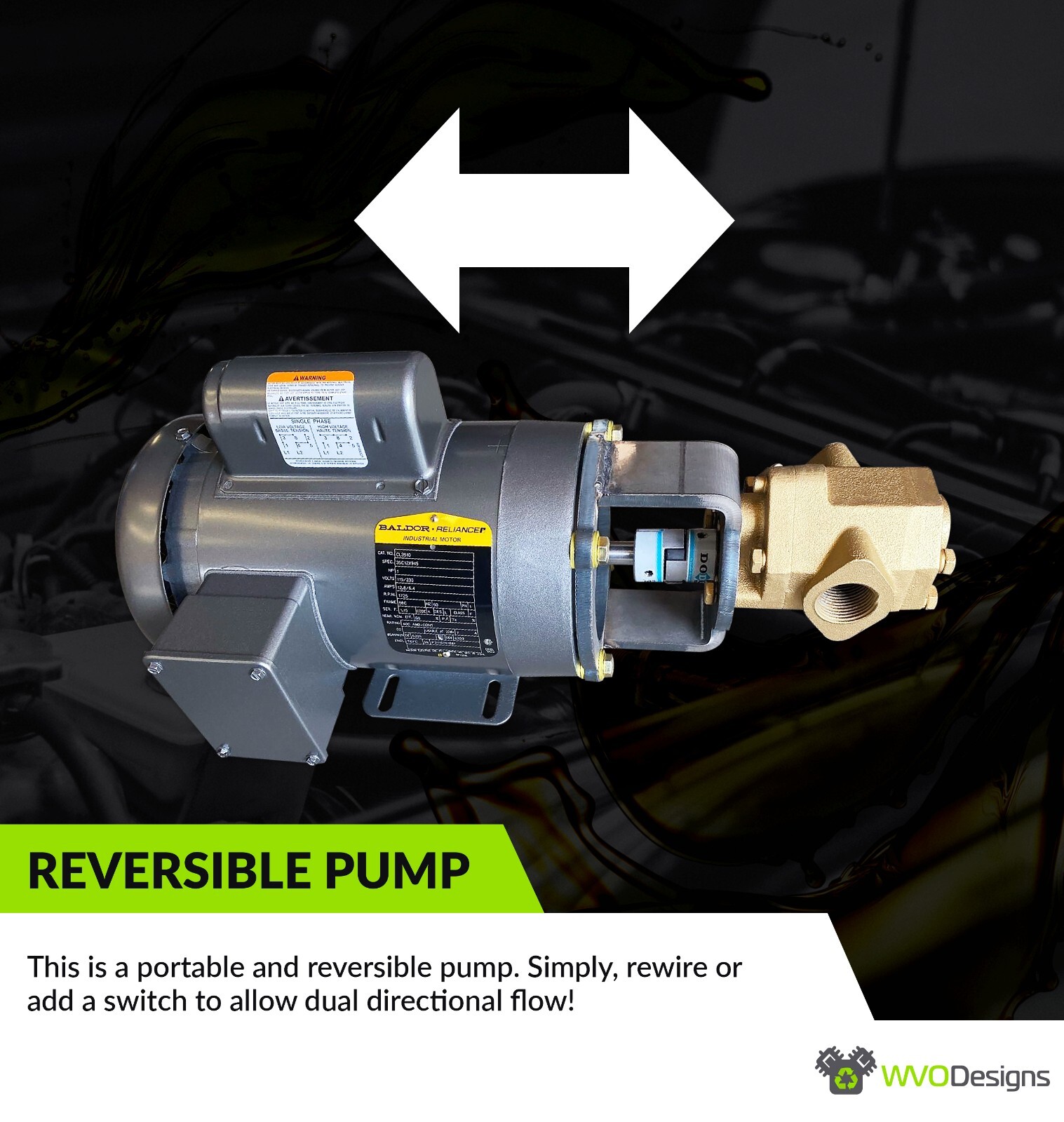 25gpm Oil Transfer Gear Pump with 1HP motor (No Switch, Plug, or Handle)