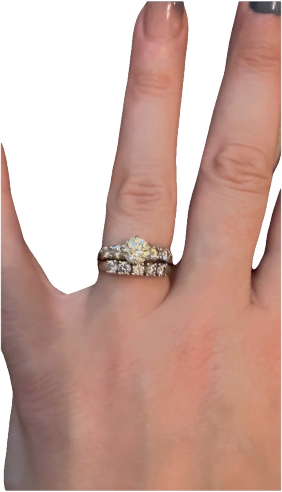 White Gold Diamond Engagement Wedding Ring Set 0.90ct Round SI1 O-P UGS EGL- 7.5