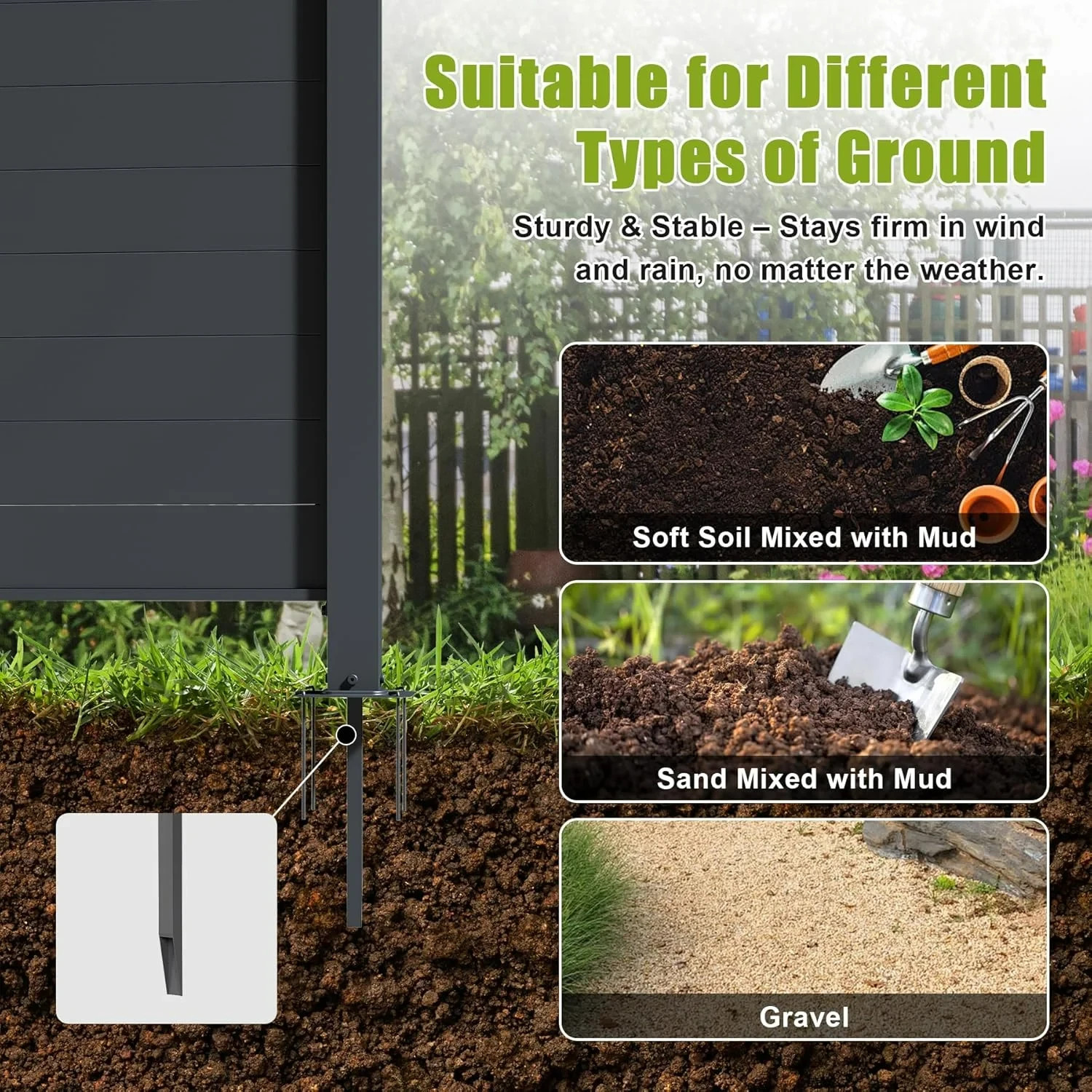 Domi Privacy Screen Fence 50"x50" for AC&Trash,Black Patio Metal Panels,3 Panels