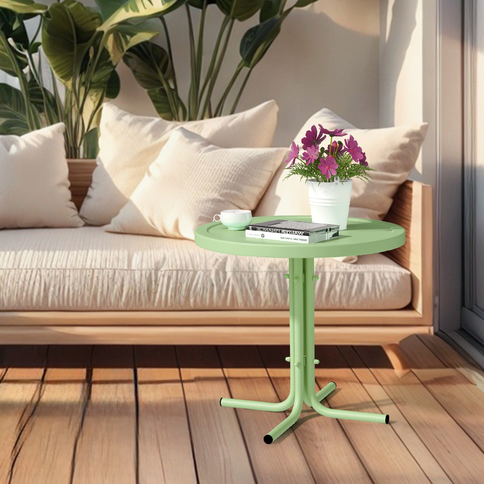 Portable 20in Green In/Outdoor Patio Coffee L-Shaped Legs Iron Side Table