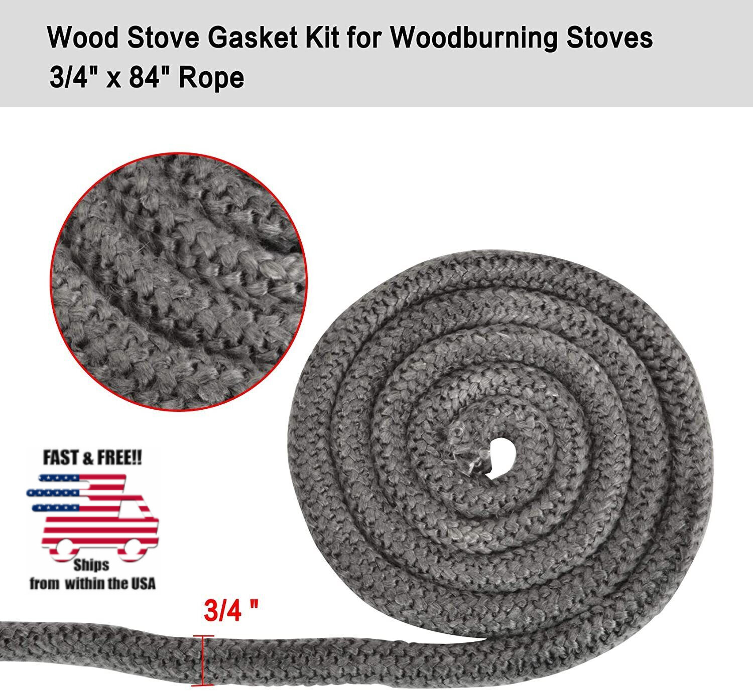 3/4" x 84" Wood Stove Door Gasket Rope Replacement for Stove or Fireplace Doors