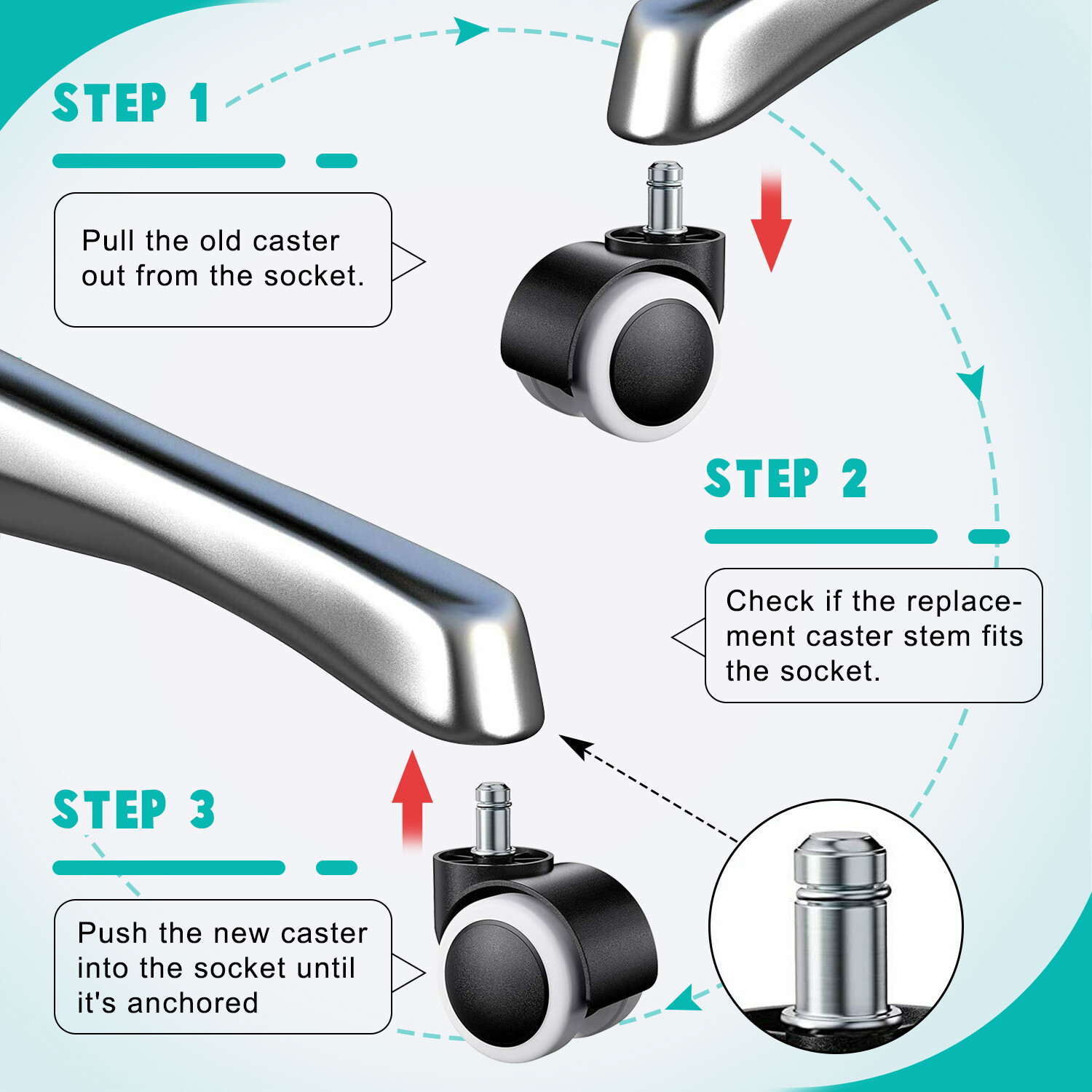 Universal Chair Casters-2" Heavy Duty Swivel Wheels|Office Chair Replacement Set
