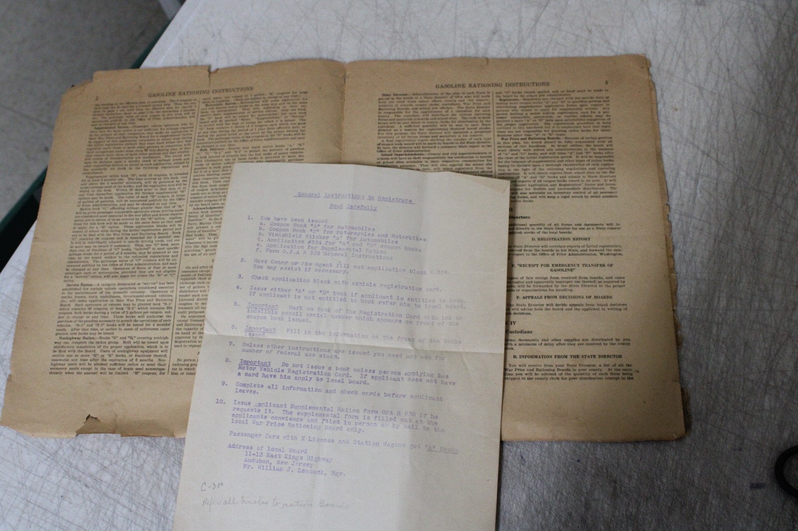 Vintage WWII Form OPA R-538 July 1942 Gasoline Rationing Instructions