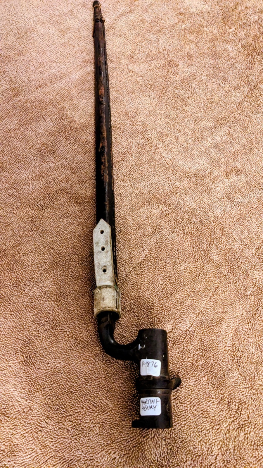 1876 Martini Henry British socket bayonet with leather scabbard Boer War WWI