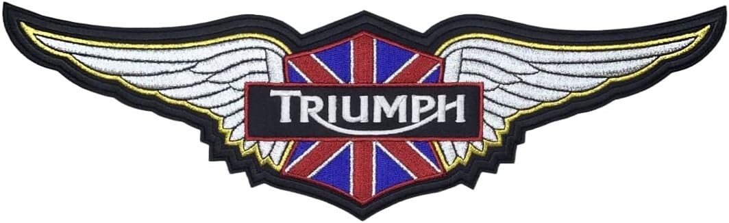 Triumph Motorcyle Silver Wings Jacket Vest Back Patch | Iron on or Sew 12"x3.5"