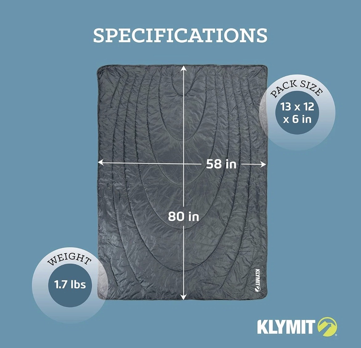 Horizon Travel Blanket By Klymit - Packable- Stuff Sack Included- Brand New