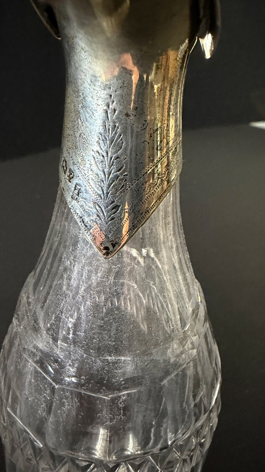 Antique English George III Sterling & Cut Glass Decanter 1800