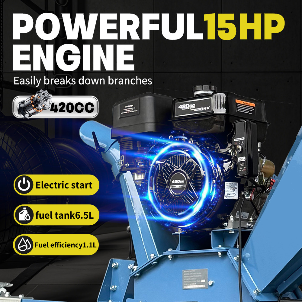 420cc 15hp Gas Powered E-start 5'' Wood Chipper With Towbar USA STOCK FREE SHIP