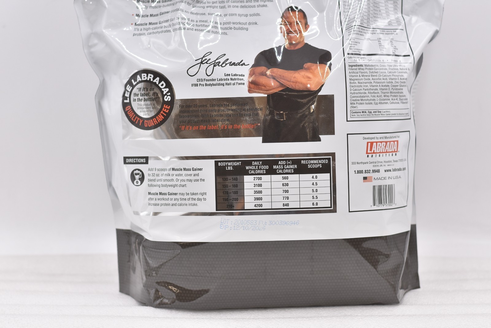 Labrada Muscle Mass Gainer Protein Powder w/ Creatine Chocolate 12lbs EXP:12/26