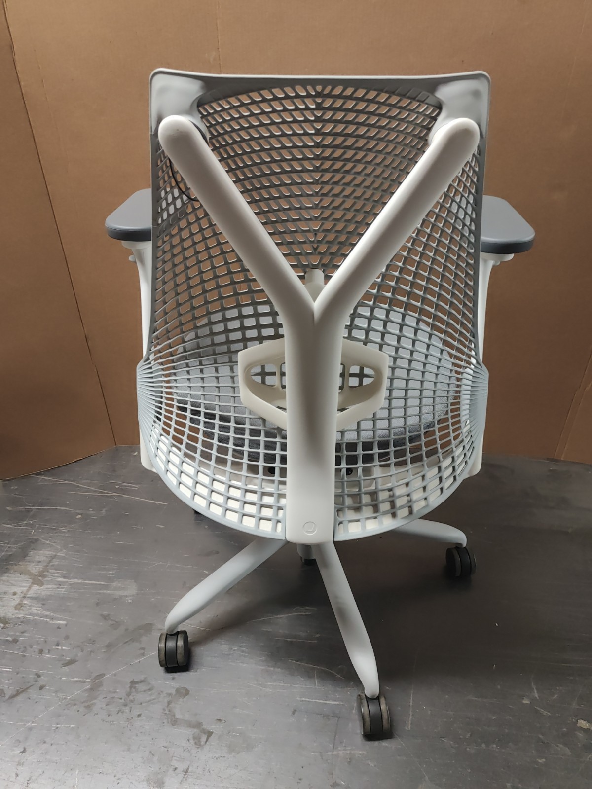 White Sayl Office Desk Chair by Herman Miller Loaded arms & Lumbar Grey Fabric