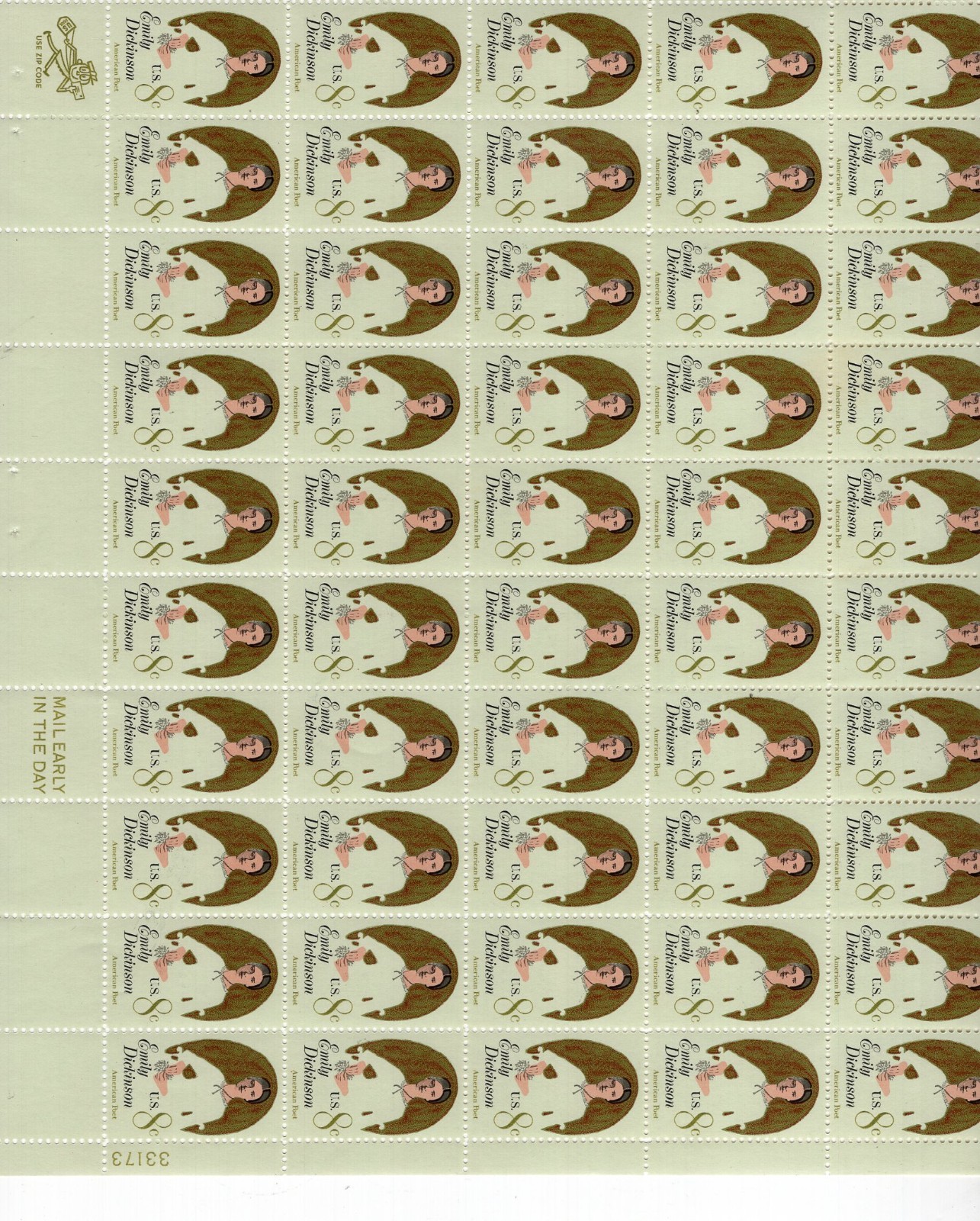 1971 8 cent Emily Dickinson full Sheet of 50 Scott #1436, Mint NH