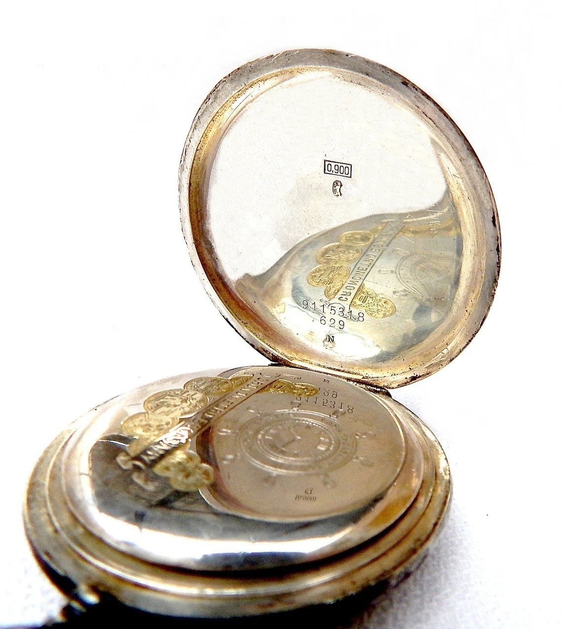 Pocket Watch Cronometro Escasany Dial Porcelain Case Silver 53mm 1910c Working