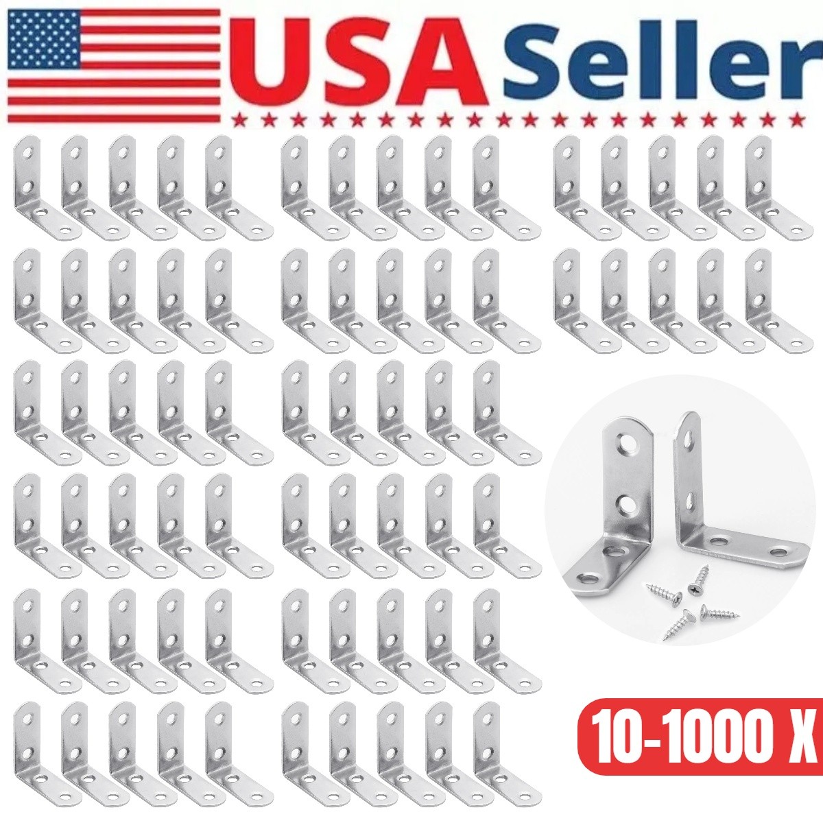 Stainless Steel L-Shaped Bracket Corner Brace 1.5in 90 Degree Angle Corner Lot