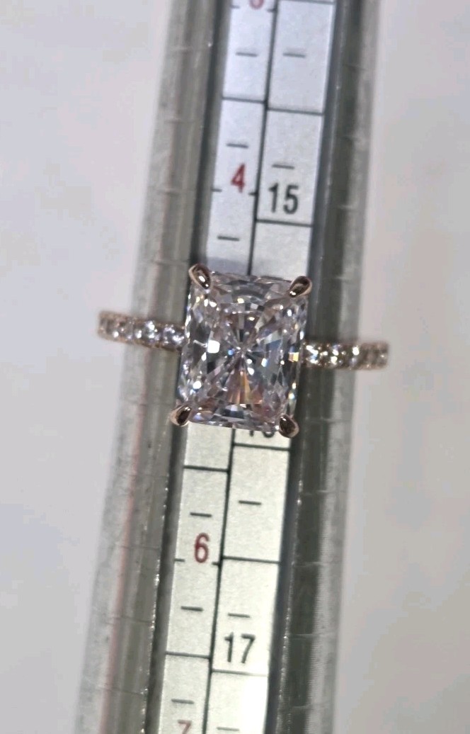 14K Rose Gold-Plated, SS925, Radiant Cut Moissanite Engagement Ring (1546)
