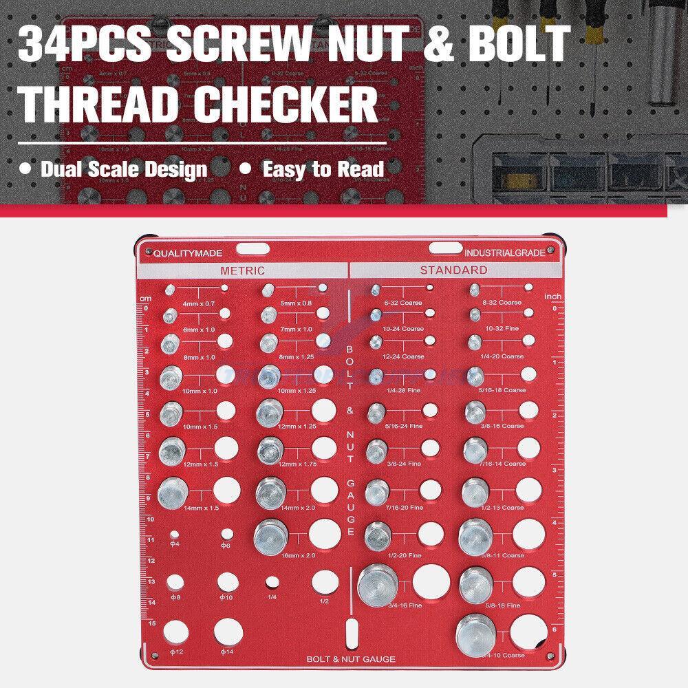 34 Standard and Metric Nut and Bolt Thread Checker Bolt and Nut Identifier Gauge