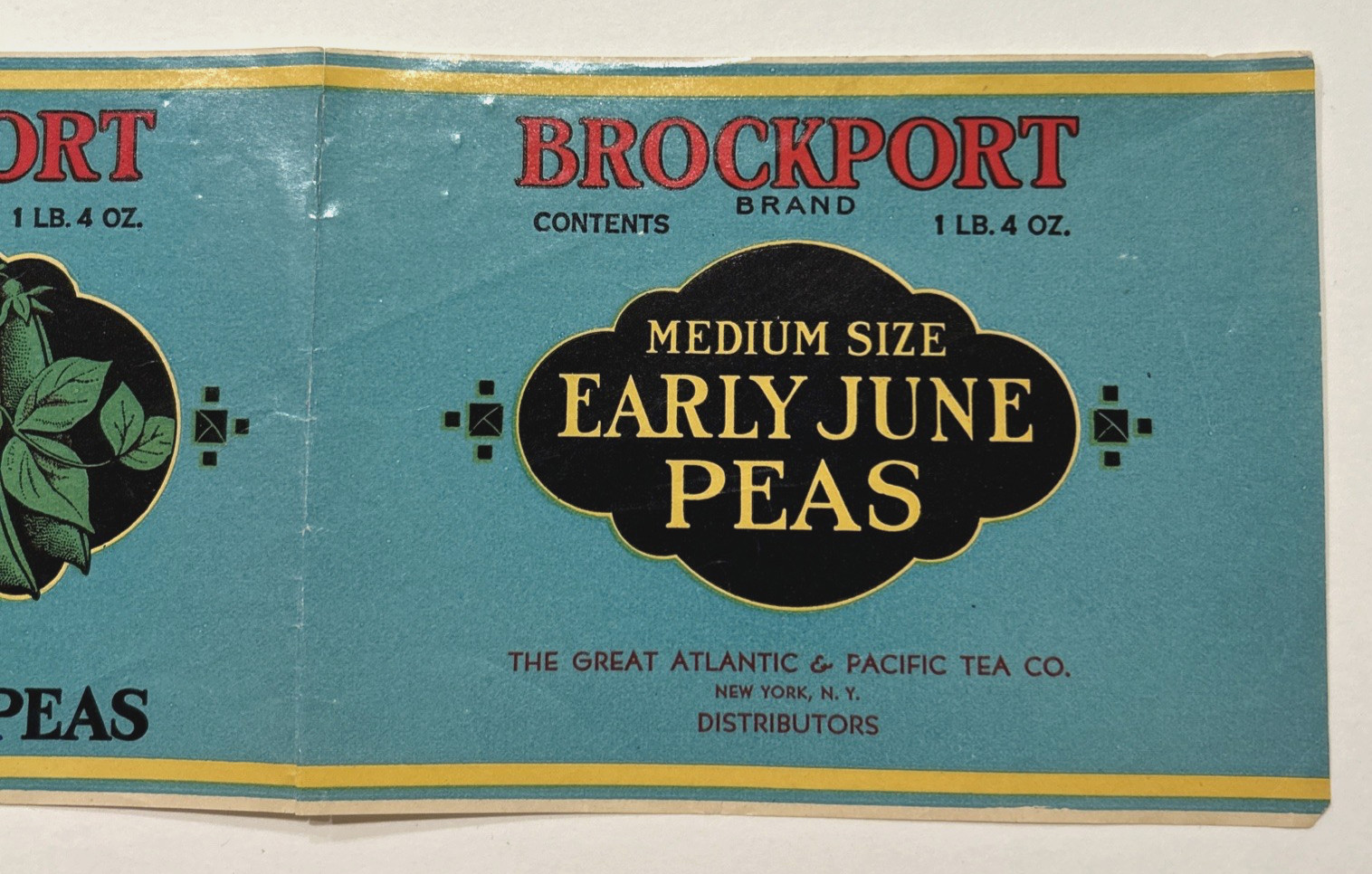 BROCKPORT Early June Peas Can Label Great Atlantic Pacific Tea Co. NEW YORK VTG