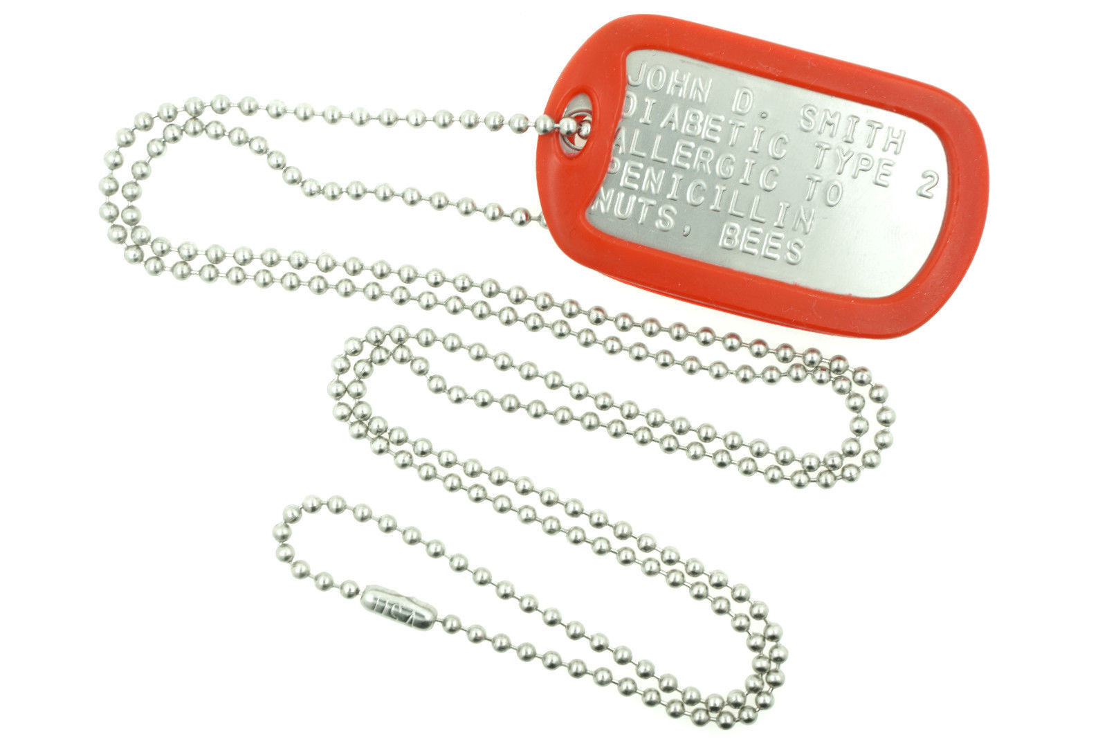 Custom Embossed Medical Info Mililtary ID Stainless Steel Dog Tag Necklace