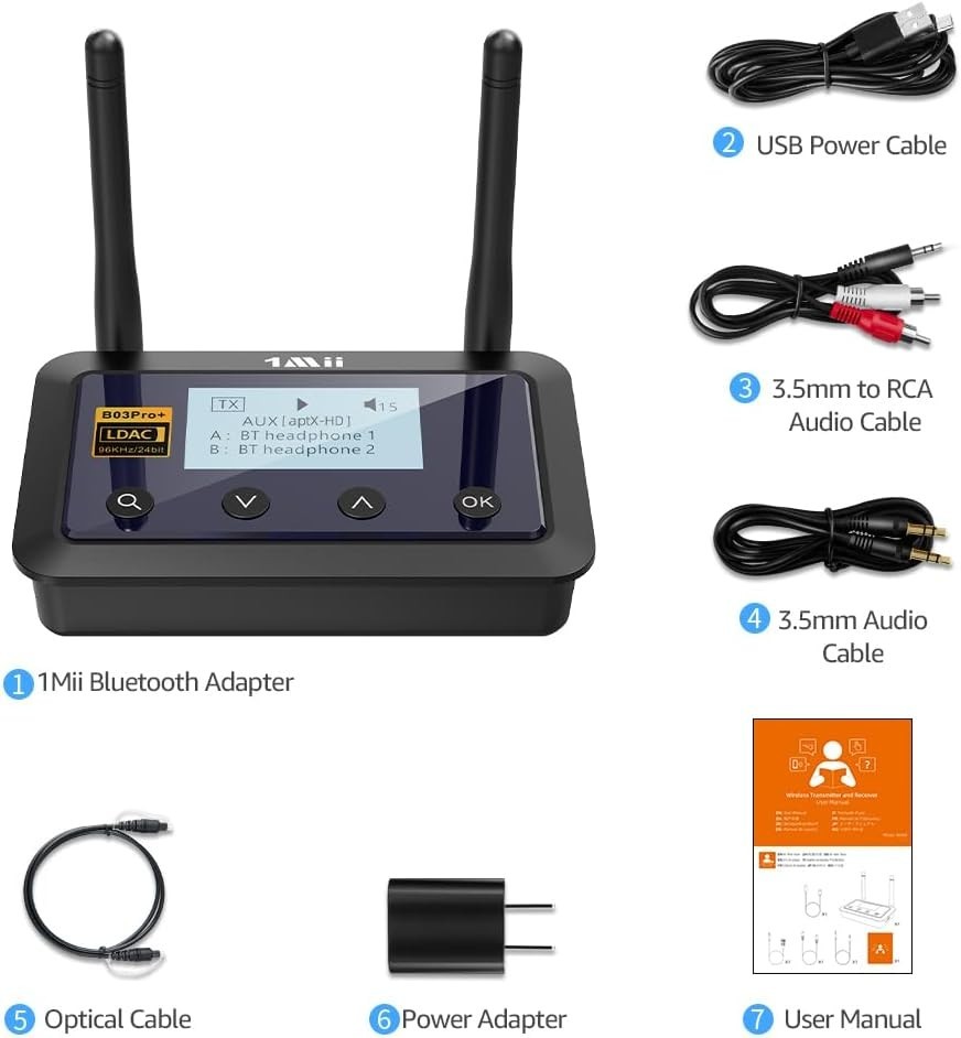1Mii B03Pro+ Bluetooth 5.3 Transmitter Receiver LDAC aptX TV Adapter