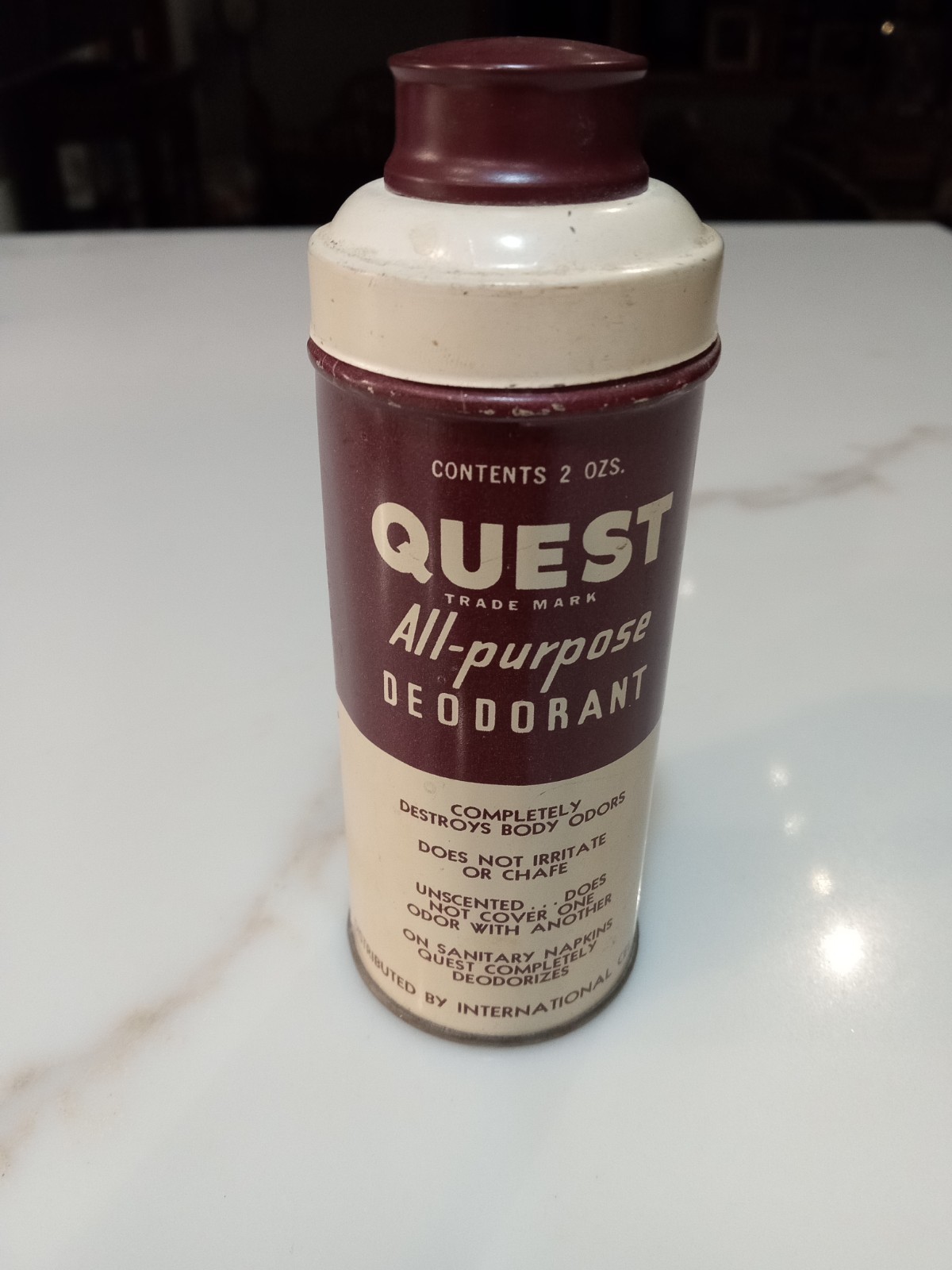 Quest - All Purpose - Deodorant Powder- Metal Tin. Vintage 1940's Half Full.
