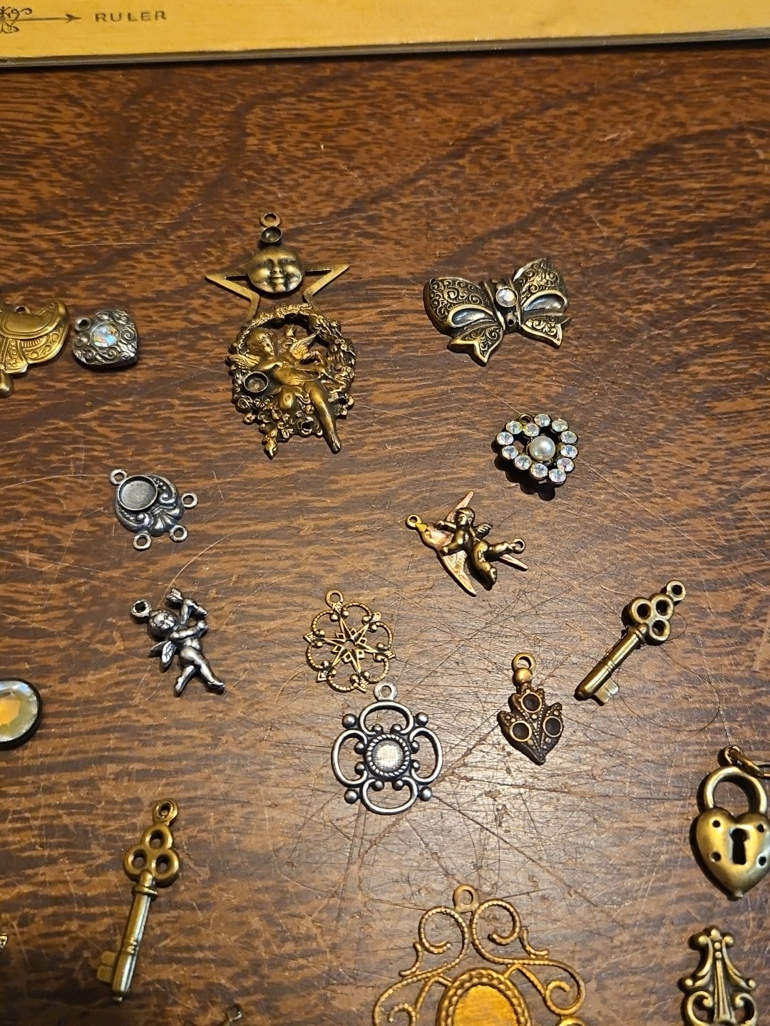 Lot Of 50 Mixed Parts Pcs France Vintage 60s Brass Stampings Findings Jewelry 26