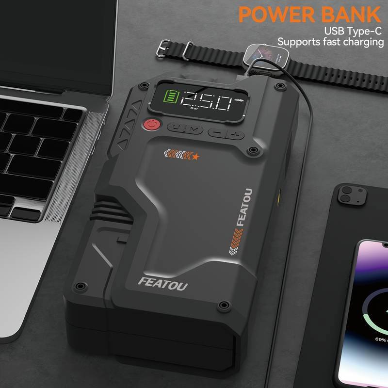 Featou 8000A Car Jump Starter With Air Compressor Pack Booster 12V Power Bank