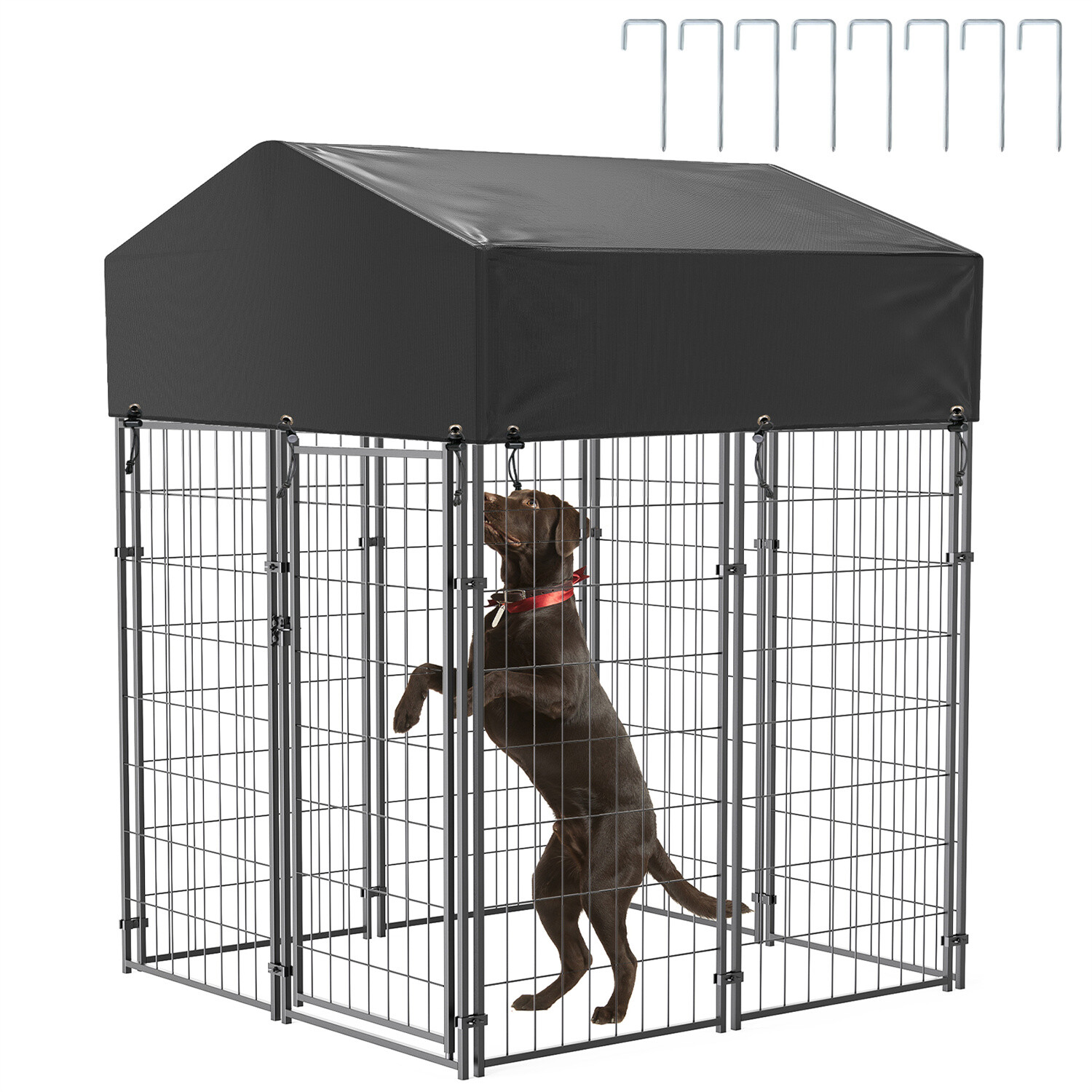 Dog Kennel Outdoor Heavy Duty Dog House with Water Resistant Cover Steel Fence