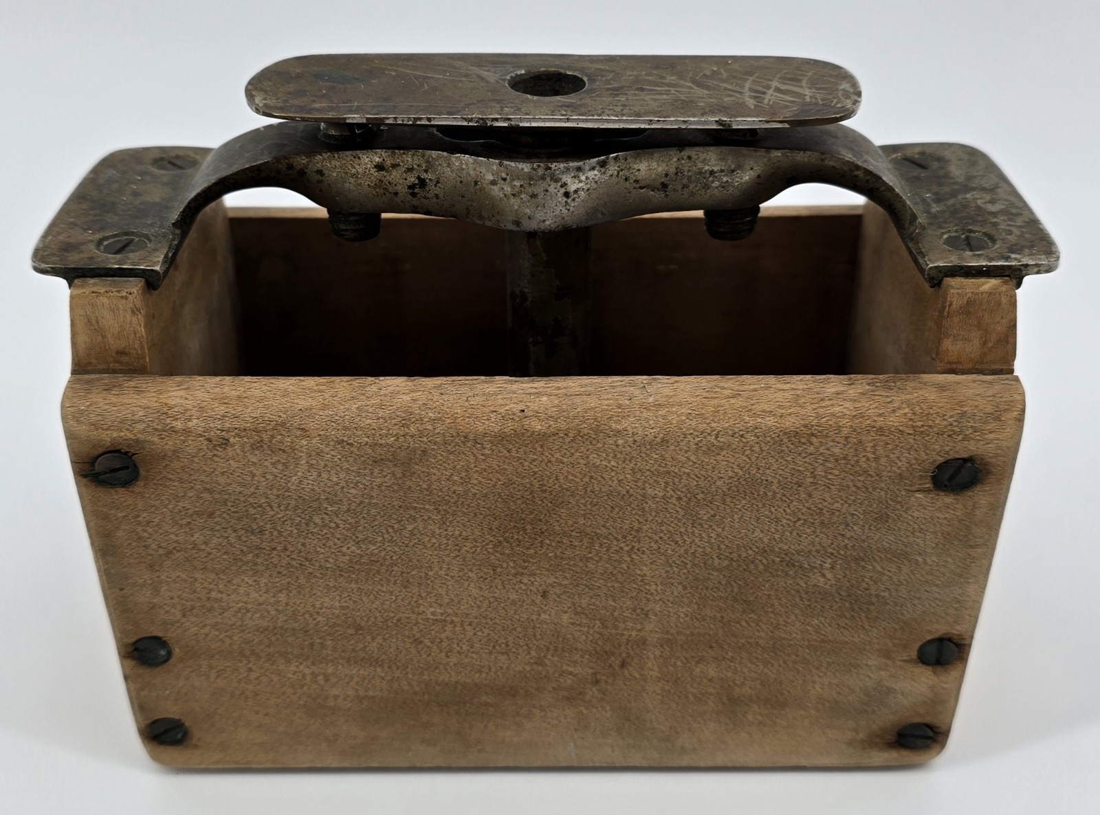 Antique Butter Pat Mold Stamp Press Dairy Criss Cross Brass Wood Farm Decor Rare