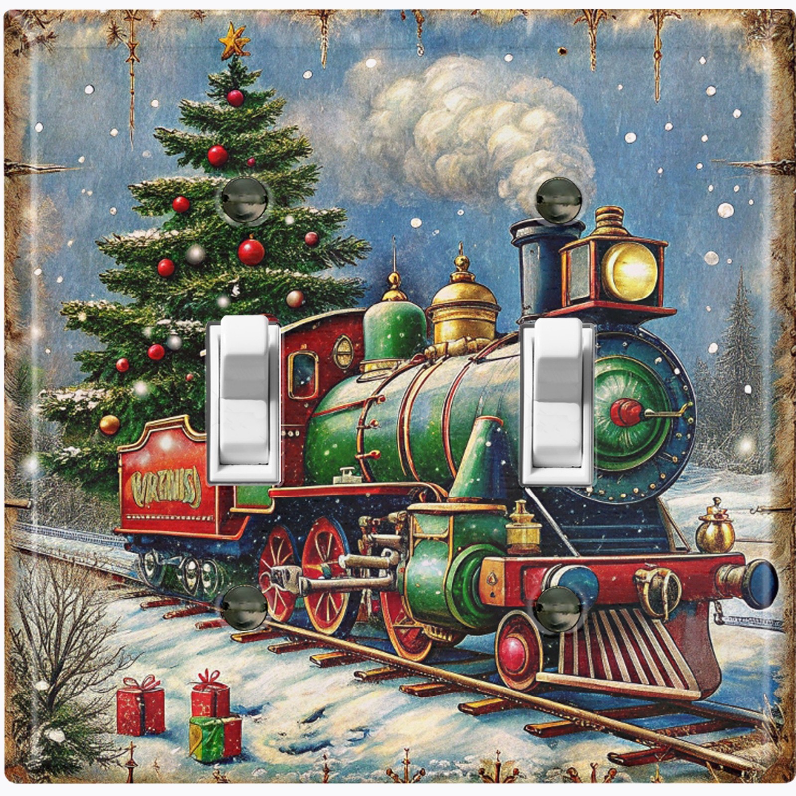 Metal Light Switch Outlet Cover Wall Plate Vintage Christmas Train Decor SAN116