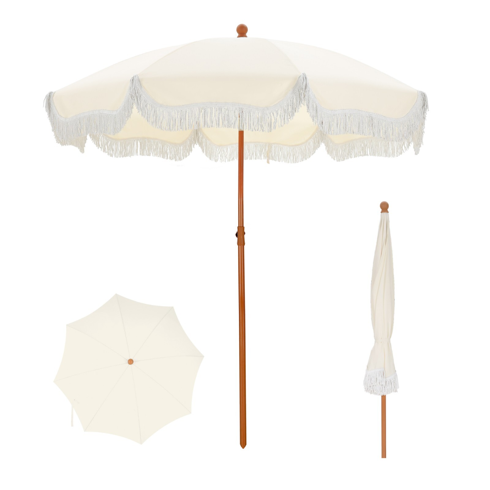 7ft Beach Umbrella with Carry Bag Patio Outdoor Fringe Umbrella Crank Tilt