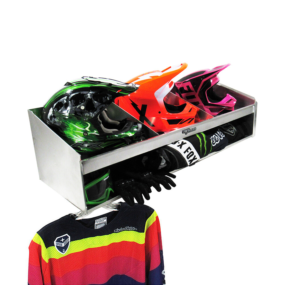 Pit Posse Helmet Bay Storage Holder Rack Aluminum Trailer Organizer- USA made