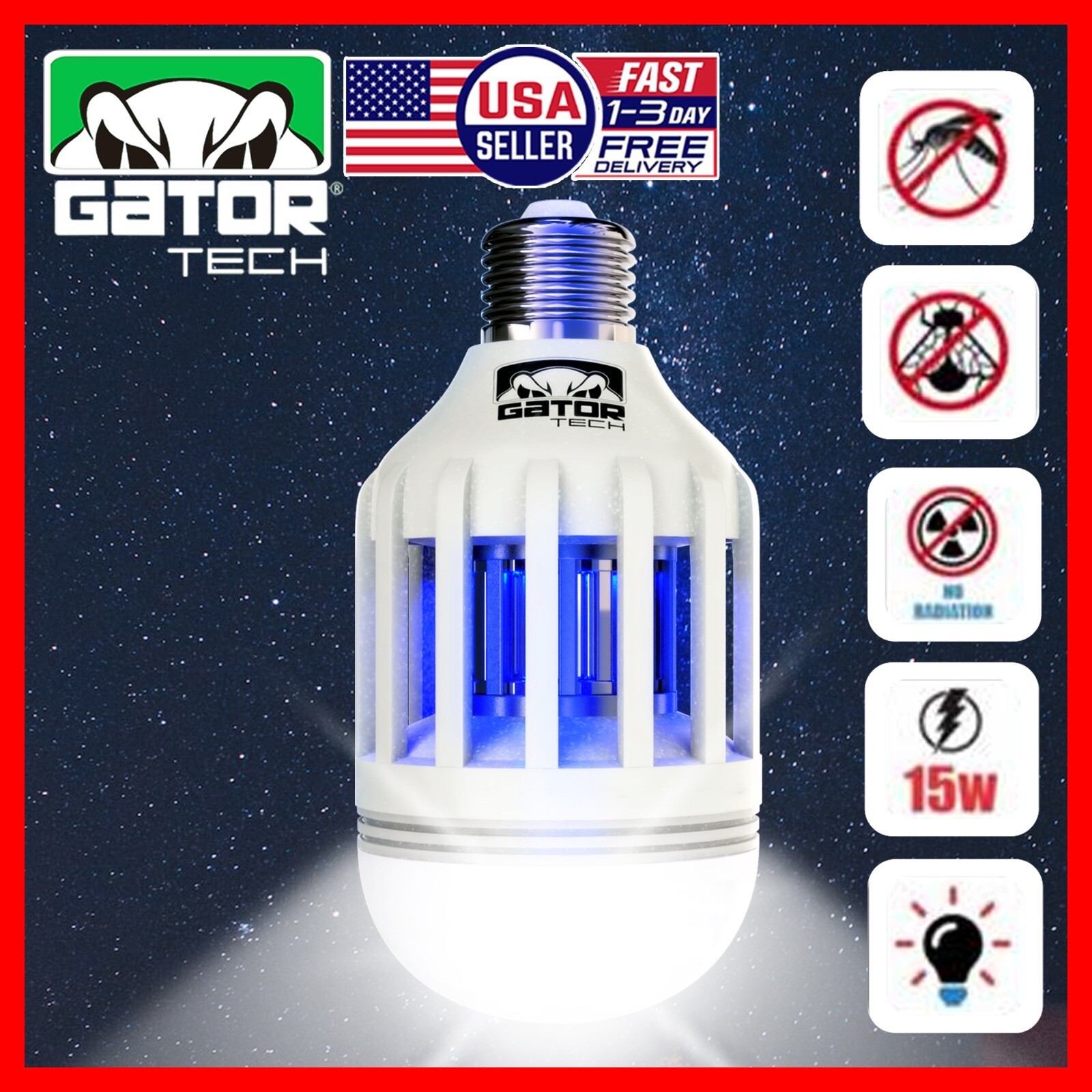 Insect Bug Mosquito Zapper Light Bulb Fly Trap Killer Indoor Outdoor UV Led Lamp