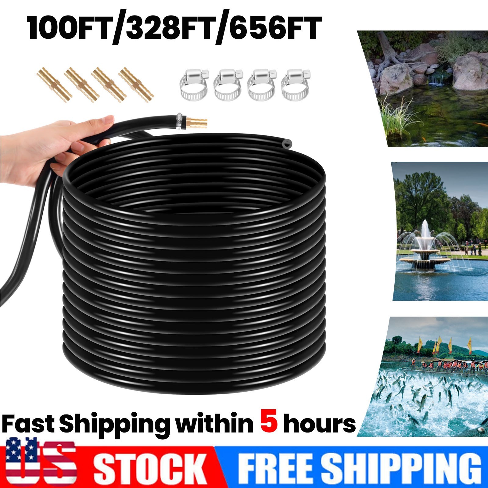 100/328/656ft Sinking Aeration Hose Weighted Pond Aerator Hose, Air Pump Tubing