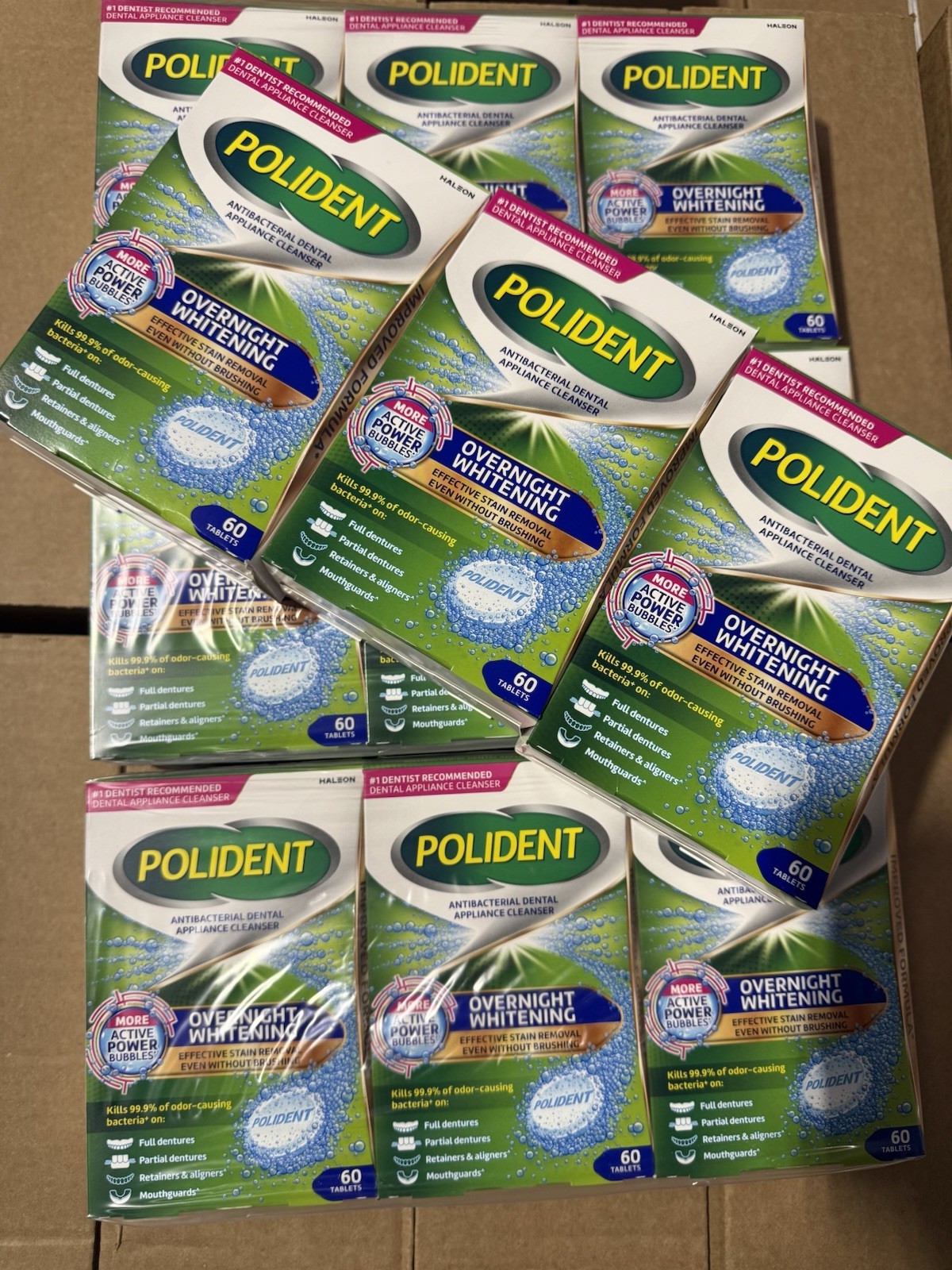 12-pack Polident Overnight Whitening Antibacterial Dental Appliance Cleanser 60